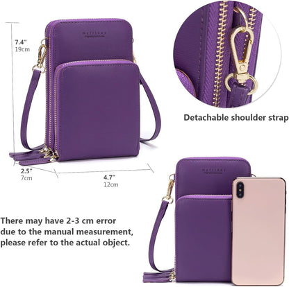 Small Cell Phone Crossbody Bag, Multi-pocket & 6 Card Slots | 6 card slots, multi-pocket zipper layout and soft synthetic leather keep phone, lipstick, coins and keys ready outdoors