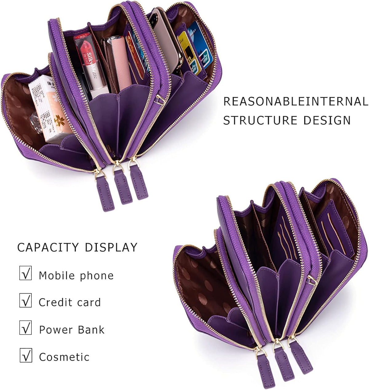 Small Cell Phone Crossbody Bag, Multi-pocket & 6 Card Slots | 6 card slots, multi-pocket zipper layout and soft synthetic leather keep phone, lipstick, coins and keys ready outdoors