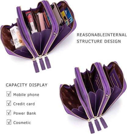 Small Cell Phone Crossbody Bag, Multi-pocket & 6 Card Slots | 6 card slots, multi-pocket zipper layout and soft synthetic leather keep phone, lipstick, coins and keys ready outdoors