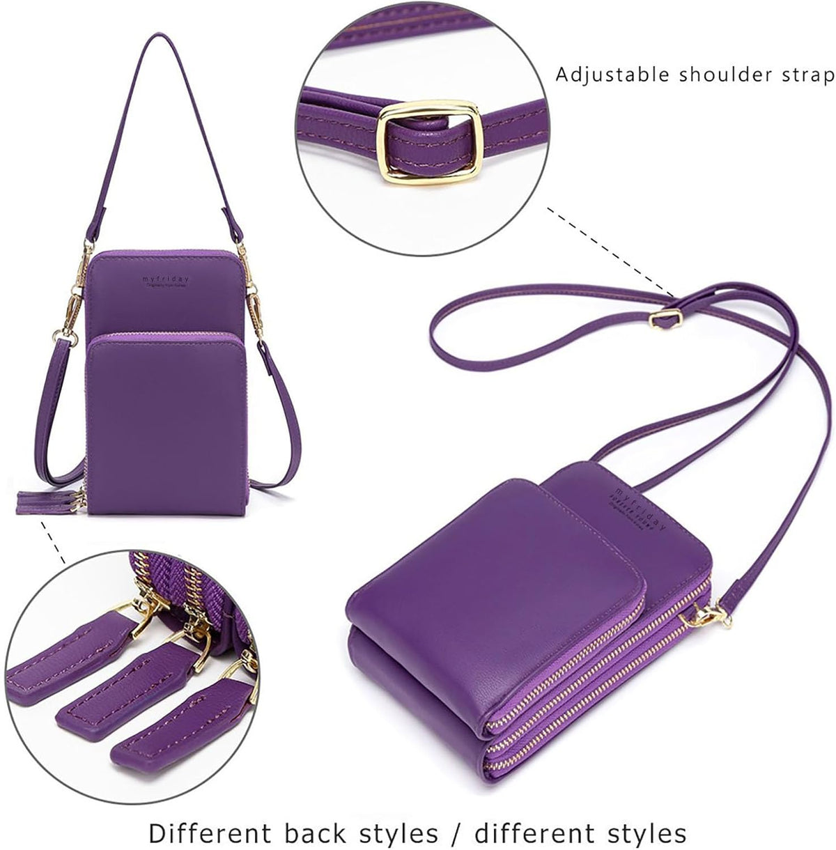 Small Cell Phone Crossbody Bag, Multi-pocket & 6 Card Slots | 6 card slots, multi-pocket zipper layout and soft synthetic leather keep phone, lipstick, coins and keys ready outdoors