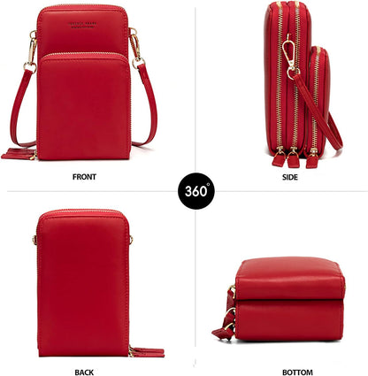 Small Cell Phone Crossbody Bag, Multi-pocket & 6 Card Slots | 6 card slots, multi-pocket zipper layout and soft synthetic leather keep phone, lipstick, coins and keys ready outdoors