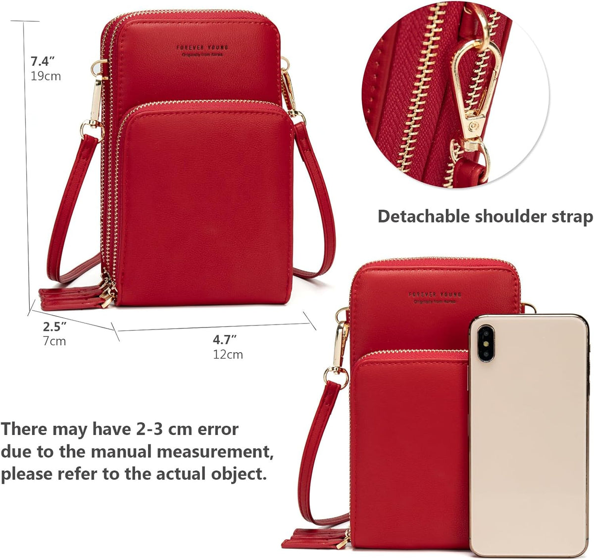 Small Cell Phone Crossbody Bag, Multi-pocket & 6 Card Slots | 6 card slots, multi-pocket zipper layout and soft synthetic leather keep phone, lipstick, coins and keys ready outdoors