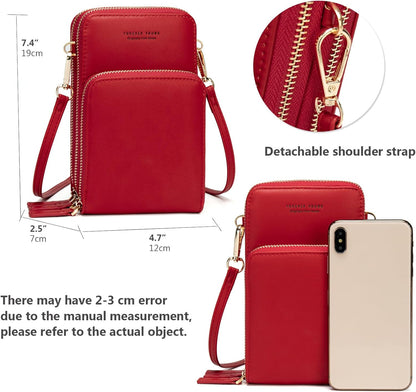 Small Cell Phone Crossbody Bag, Multi-pocket & 6 Card Slots | 6 card slots, multi-pocket zipper layout and soft synthetic leather keep phone, lipstick, coins and keys ready outdoors