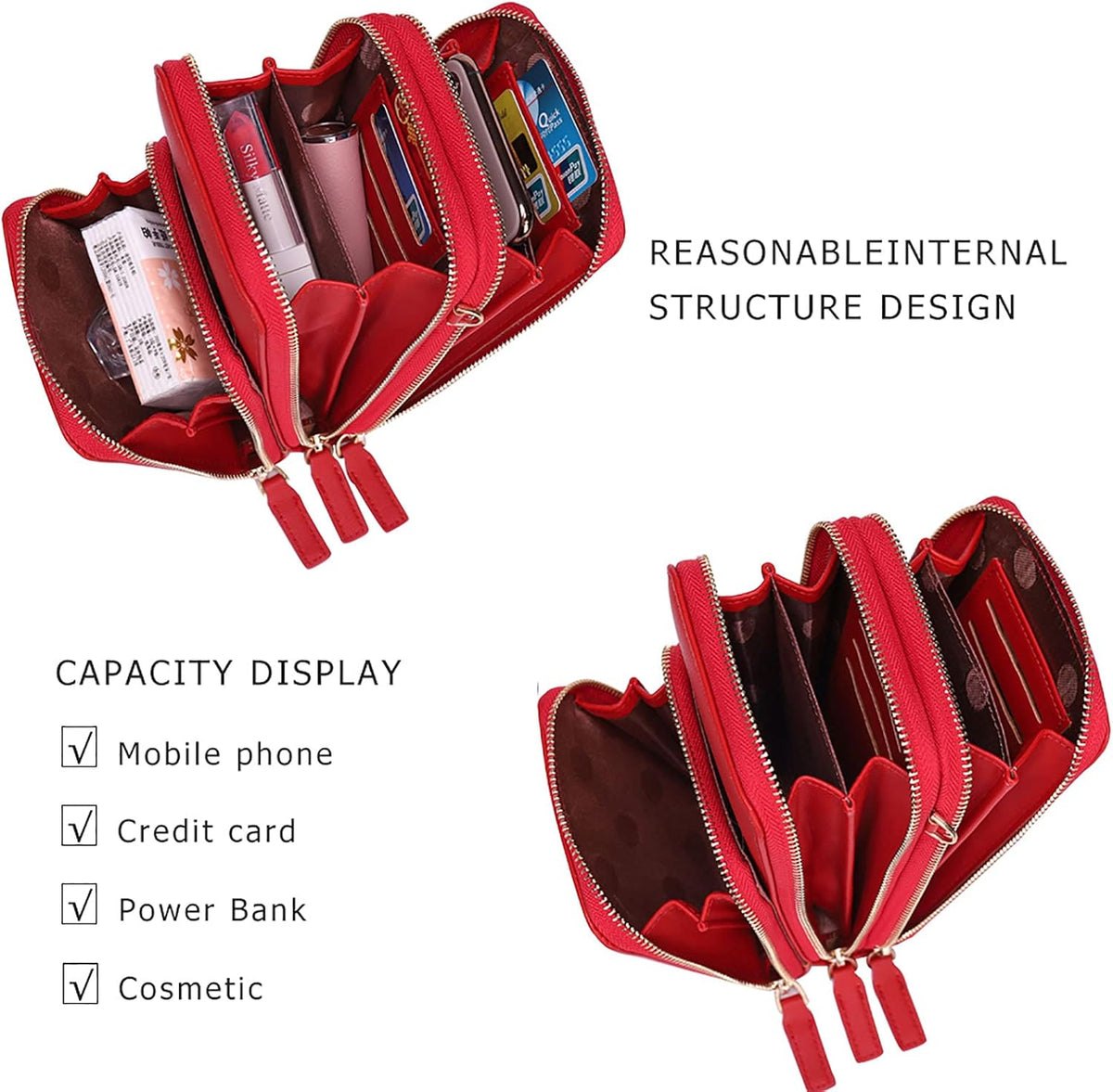 Small Cell Phone Crossbody Bag, Multi-pocket & 6 Card Slots | 6 card slots, multi-pocket zipper layout and soft synthetic leather keep phone, lipstick, coins and keys ready outdoors
