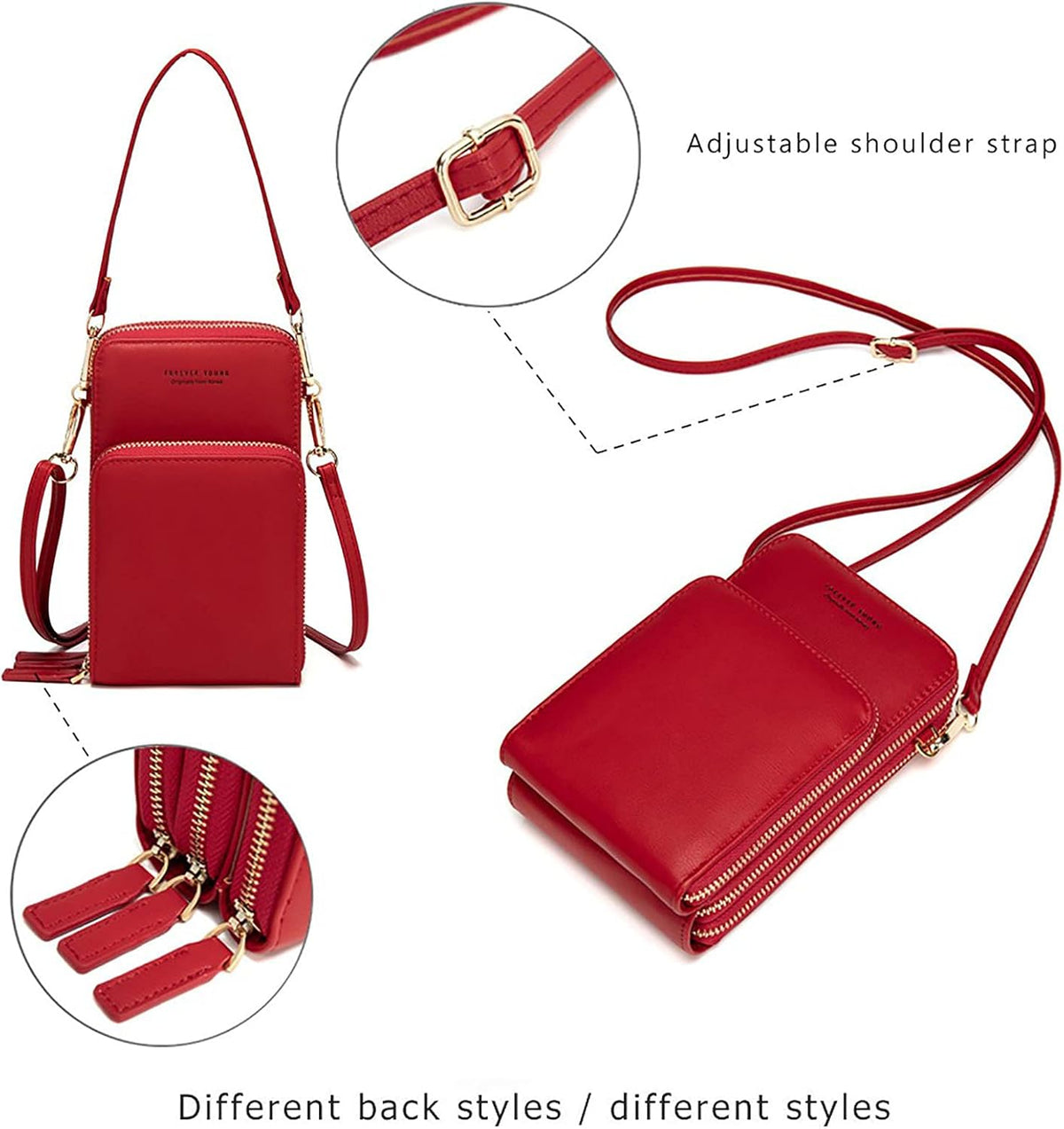 Small Cell Phone Crossbody Bag, Multi-pocket & 6 Card Slots | 6 card slots, multi-pocket zipper layout and soft synthetic leather keep phone, lipstick, coins and keys ready outdoors