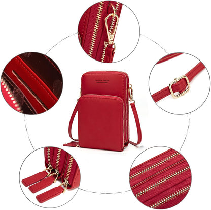 Small Cell Phone Crossbody Bag, Multi-pocket & 6 Card Slots | 6 card slots, multi-pocket zipper layout and soft synthetic leather keep phone, lipstick, coins and keys ready outdoors
