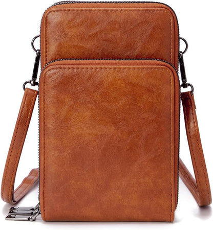 Small Cell Phone Crossbody Bag, Multi-pocket & 6 Card Slots | 6 card slots, multi-pocket zipper layout and soft synthetic leather keep phone, lipstick, coins and keys ready outdoors