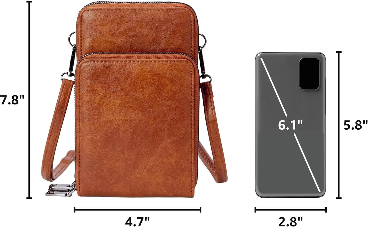Small Cell Phone Crossbody Bag, Multi-pocket & 6 Card Slots | 6 card slots, multi-pocket zipper layout and soft synthetic leather keep phone, lipstick, coins and keys ready outdoors