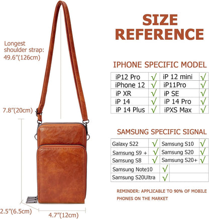 Small Cell Phone Crossbody Bag, Multi-pocket & 6 Card Slots | 6 card slots, multi-pocket zipper layout and soft synthetic leather keep phone, lipstick, coins and keys ready outdoors