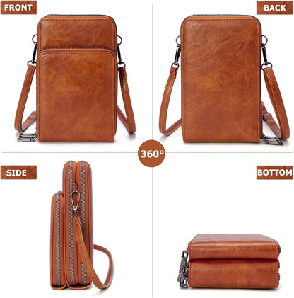 Small Cell Phone Crossbody Bag, Multi-pocket & 6 Card Slots | 6 card slots, multi-pocket zipper layout and soft synthetic leather keep phone, lipstick, coins and keys ready outdoors