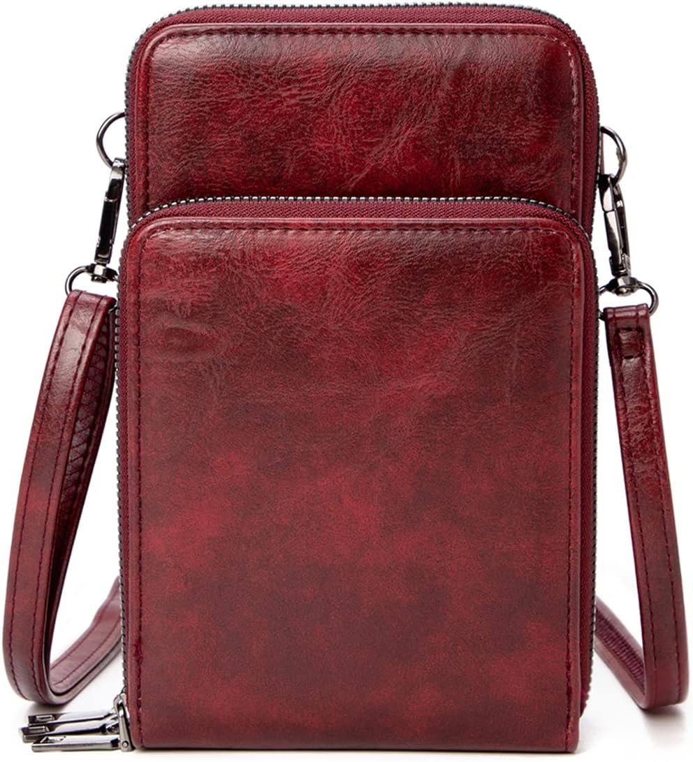 Small Cell Phone Crossbody Bag, Multi-pocket & 6 Card Slots | 6 card slots, multi-pocket zipper layout and soft synthetic leather keep phone, lipstick, coins and keys ready outdoors