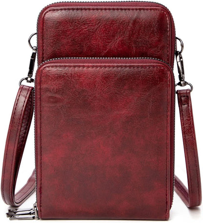 Small Cell Phone Crossbody Bag, Multi-pocket & 6 Card Slots | 6 card slots, multi-pocket zipper layout and soft synthetic leather keep phone, lipstick, coins and keys ready outdoors