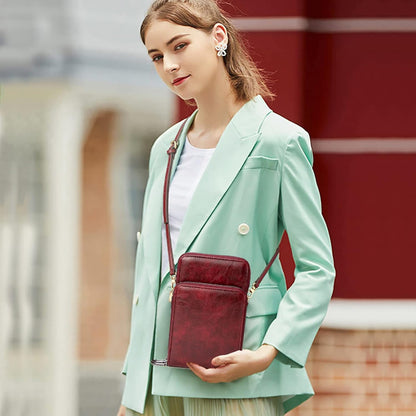 Small Cell Phone Crossbody Bag, Multi-pocket & 6 Card Slots | 6 card slots, multi-pocket zipper layout and soft synthetic leather keep phone, lipstick, coins and keys ready outdoors