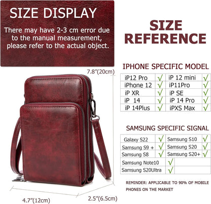 Small Cell Phone Crossbody Bag, Multi-pocket & 6 Card Slots | 6 card slots, multi-pocket zipper layout and soft synthetic leather keep phone, lipstick, coins and keys ready outdoors