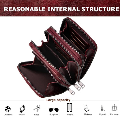 Small Cell Phone Crossbody Bag, Multi-pocket & 6 Card Slots | 6 card slots, multi-pocket zipper layout and soft synthetic leather keep phone, lipstick, coins and keys ready outdoors