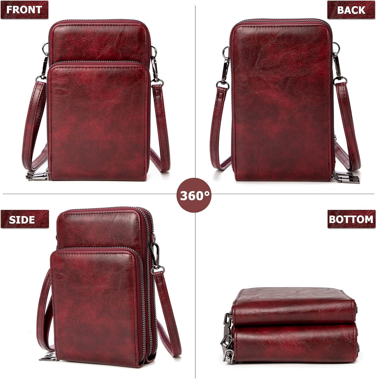 Small Cell Phone Crossbody Bag, Multi-pocket & 6 Card Slots | 6 card slots, multi-pocket zipper layout and soft synthetic leather keep phone, lipstick, coins and keys ready outdoors