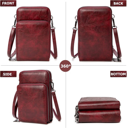 Small Cell Phone Crossbody Bag, Multi-pocket & 6 Card Slots | 6 card slots, multi-pocket zipper layout and soft synthetic leather keep phone, lipstick, coins and keys ready outdoors