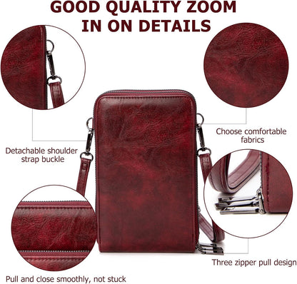 Small Cell Phone Crossbody Bag, Multi-pocket & 6 Card Slots | 6 card slots, multi-pocket zipper layout and soft synthetic leather keep phone, lipstick, coins and keys ready outdoors