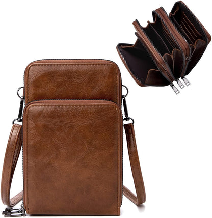 Small Cell Phone Crossbody Bag, Multi-pocket & 6 Card Slots | 6 card slots, multi-pocket zipper layout and soft synthetic leather keep phone, lipstick, coins and keys ready outdoors