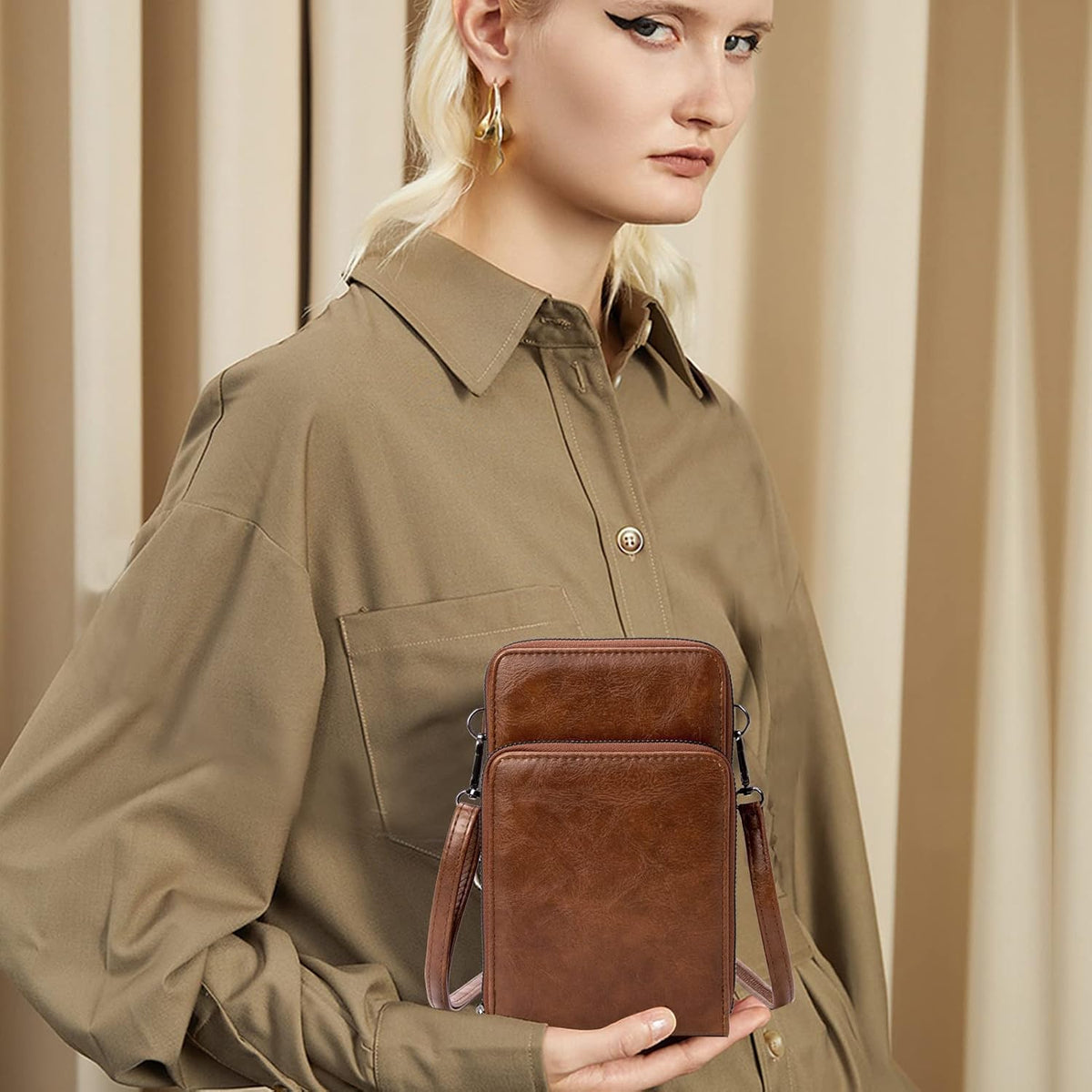 Small Cell Phone Crossbody Bag, Multi-pocket & 6 Card Slots | 6 card slots, multi-pocket zipper layout and soft synthetic leather keep phone, lipstick, coins and keys ready outdoors