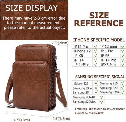 Small Cell Phone Crossbody Bag, Multi-pocket & 6 Card Slots | 6 card slots, multi-pocket zipper layout and soft synthetic leather keep phone, lipstick, coins and keys ready outdoors