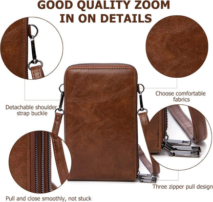 Small Cell Phone Crossbody Bag, Multi-pocket & 6 Card Slots | 6 card slots, multi-pocket zipper layout and soft synthetic leather keep phone, lipstick, coins and keys ready outdoors
