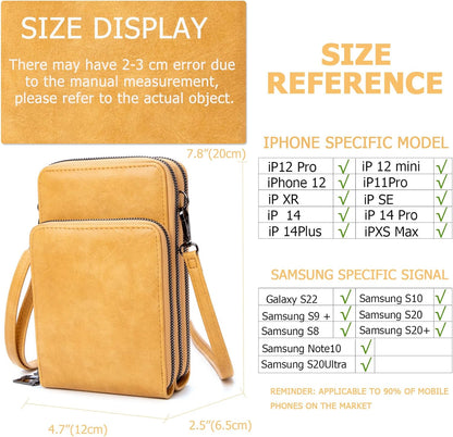 Small Cell Phone Crossbody Bag, Multi-pocket & 6 Card Slots | 6 card slots, multi-pocket zipper layout and soft synthetic leather keep phone, lipstick, coins and keys ready outdoors