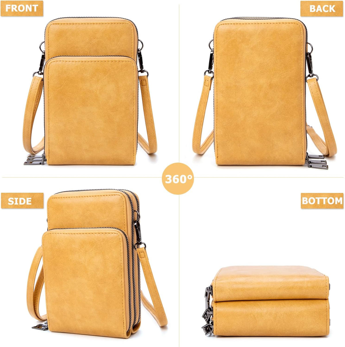 Small Cell Phone Crossbody Bag, Multi-pocket & 6 Card Slots | 6 card slots, multi-pocket zipper layout and soft synthetic leather keep phone, lipstick, coins and keys ready outdoors