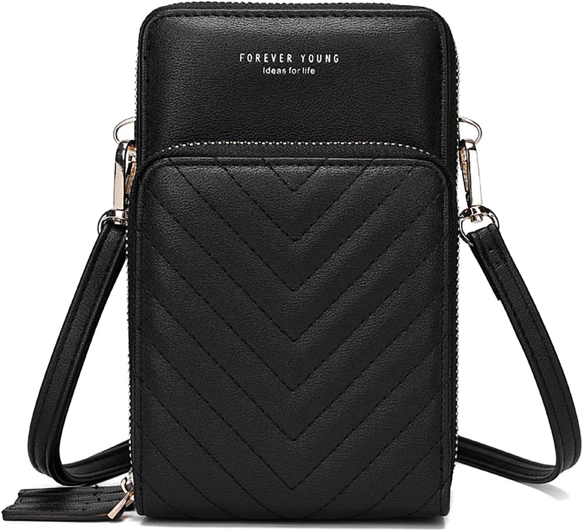 Small Cell Phone Crossbody Bag, Multi-pocket & 6 Card Slots | 6 card slots, multi-pocket zipper layout and soft synthetic leather keep phone, lipstick, coins and keys ready outdoors