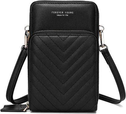 Small Cell Phone Crossbody Bag, Multi-pocket & 6 Card Slots | 6 card slots, multi-pocket zipper layout and soft synthetic leather keep phone, lipstick, coins and keys ready outdoors