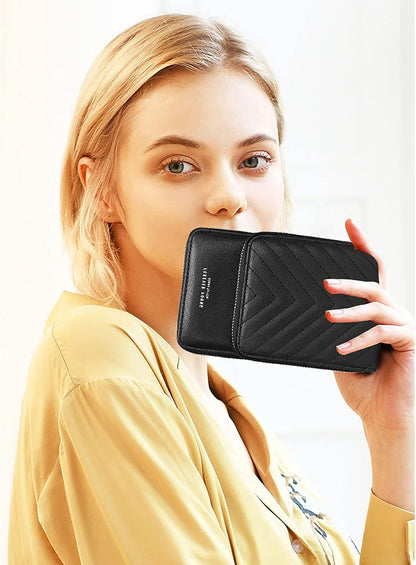 Small Cell Phone Crossbody Bag, Multi-pocket & 6 Card Slots | 6 card slots, multi-pocket zipper layout and soft synthetic leather keep phone, lipstick, coins and keys ready outdoors