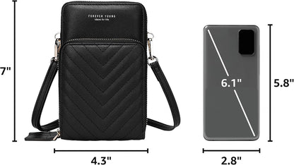 Small Cell Phone Crossbody Bag, Multi-pocket & 6 Card Slots | 6 card slots, multi-pocket zipper layout and soft synthetic leather keep phone, lipstick, coins and keys ready outdoors