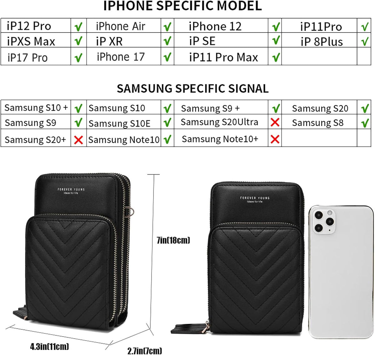 Small Cell Phone Crossbody Bag, Multi-pocket & 6 Card Slots | 6 card slots, multi-pocket zipper layout and soft synthetic leather keep phone, lipstick, coins and keys ready outdoors