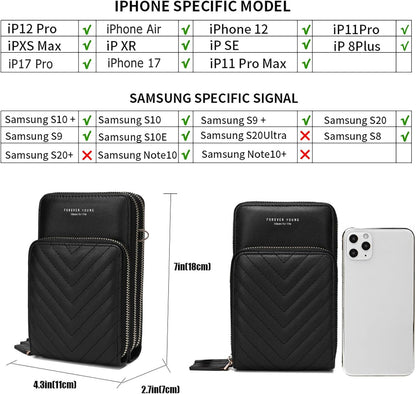 Small Cell Phone Crossbody Bag, Multi-pocket & 6 Card Slots | 6 card slots, multi-pocket zipper layout and soft synthetic leather keep phone, lipstick, coins and keys ready outdoors