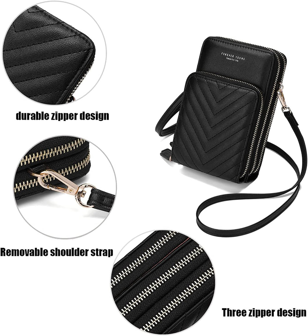 Small Cell Phone Crossbody Bag, Multi-pocket & 6 Card Slots | 6 card slots, multi-pocket zipper layout and soft synthetic leather keep phone, lipstick, coins and keys ready outdoors