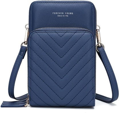 Small Cell Phone Crossbody Bag, Multi-pocket & 6 Card Slots | 6 card slots, multi-pocket zipper layout and soft synthetic leather keep phone, lipstick, coins and keys ready outdoors