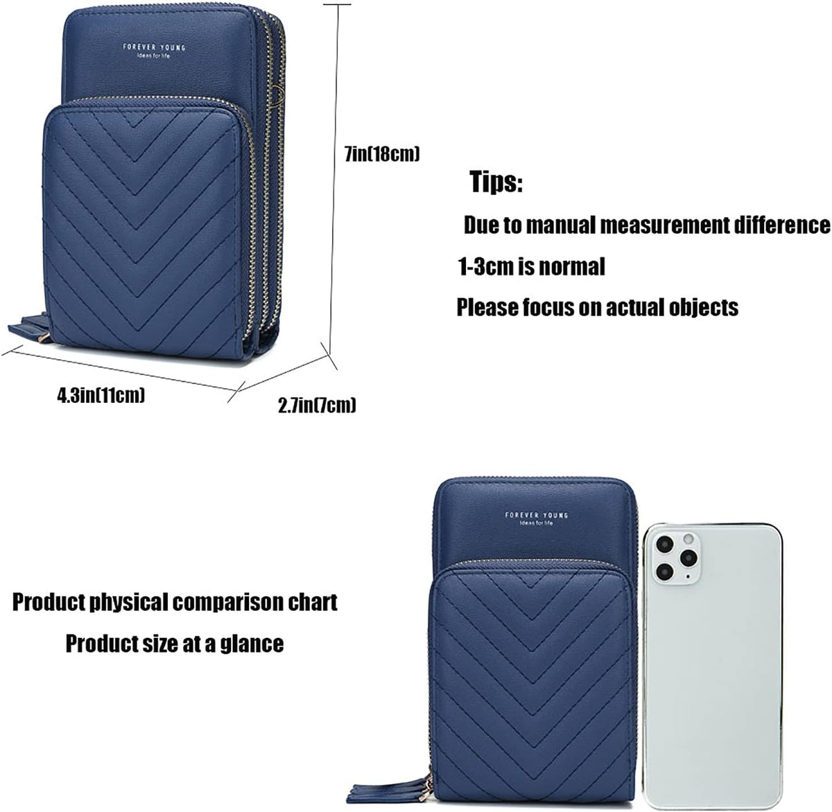 Small Cell Phone Crossbody Bag, Multi-pocket & 6 Card Slots | 6 card slots, multi-pocket zipper layout and soft synthetic leather keep phone, lipstick, coins and keys ready outdoors