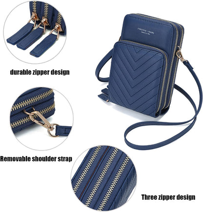 Small Cell Phone Crossbody Bag, Multi-pocket & 6 Card Slots | 6 card slots, multi-pocket zipper layout and soft synthetic leather keep phone, lipstick, coins and keys ready outdoors