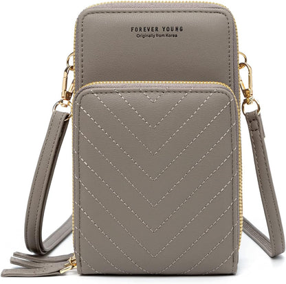Small Cell Phone Crossbody Bag, Multi-pocket & 6 Card Slots | 6 card slots, multi-pocket zipper layout and soft synthetic leather keep phone, lipstick, coins and keys ready outdoors