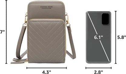 Small Cell Phone Crossbody Bag, Multi-pocket & 6 Card Slots | 6 card slots, multi-pocket zipper layout and soft synthetic leather keep phone, lipstick, coins and keys ready outdoors