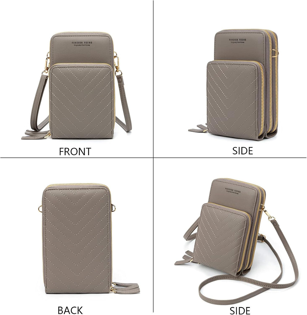 Small Cell Phone Crossbody Bag, Multi-pocket & 6 Card Slots | 6 card slots, multi-pocket zipper layout and soft synthetic leather keep phone, lipstick, coins and keys ready outdoors