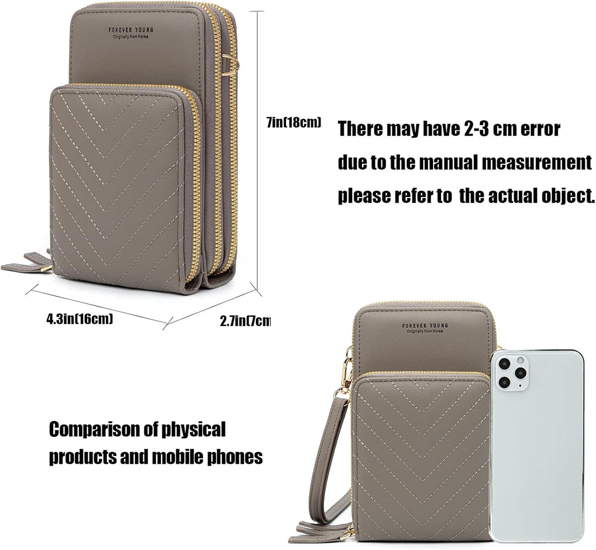 Small Cell Phone Crossbody Bag, Multi-pocket & 6 Card Slots | 6 card slots, multi-pocket zipper layout and soft synthetic leather keep phone, lipstick, coins and keys ready outdoors