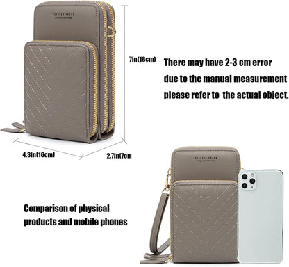 Small Cell Phone Crossbody Bag, Multi-pocket & 6 Card Slots | 6 card slots, multi-pocket zipper layout and soft synthetic leather keep phone, lipstick, coins and keys ready outdoors