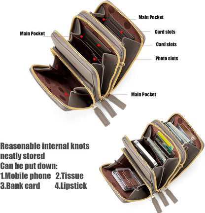 Small Cell Phone Crossbody Bag, Multi-pocket & 6 Card Slots | 6 card slots, multi-pocket zipper layout and soft synthetic leather keep phone, lipstick, coins and keys ready outdoors