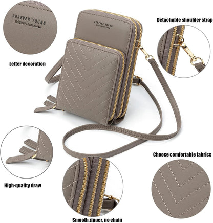 Small Cell Phone Crossbody Bag, Multi-pocket & 6 Card Slots | 6 card slots, multi-pocket zipper layout and soft synthetic leather keep phone, lipstick, coins and keys ready outdoors
