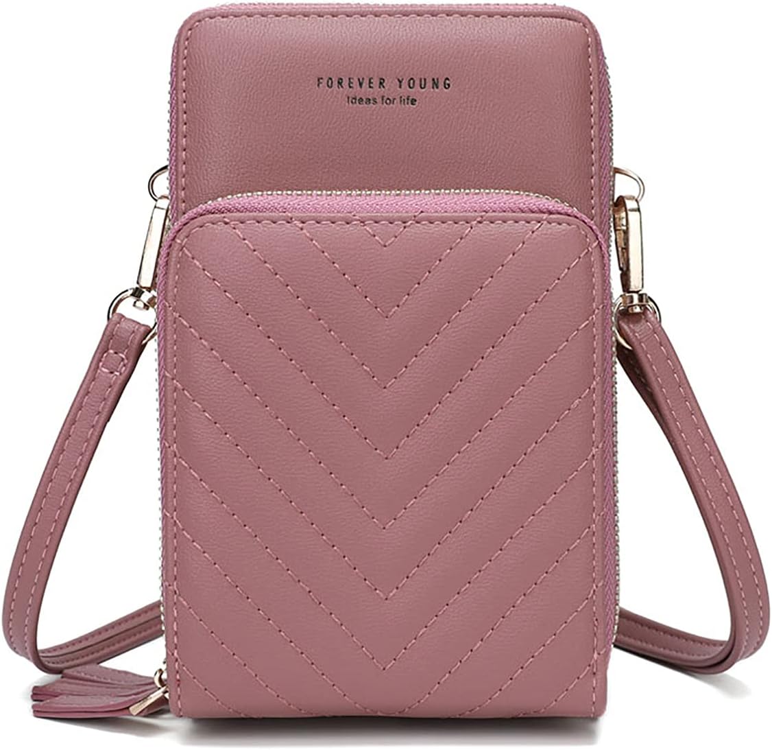 Small Cell Phone Crossbody Bag, Multi-pocket & 6 Card Slots | 6 card slots, multi-pocket zipper layout and soft synthetic leather keep phone, lipstick, coins and keys ready outdoors