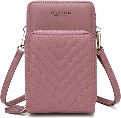 Small Cell Phone Crossbody Bag, Multi-pocket & 6 Card Slots | 6 card slots, multi-pocket zipper layout and soft synthetic leather keep phone, lipstick, coins and keys ready outdoors