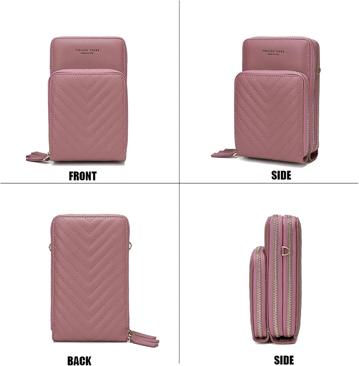 Small Cell Phone Crossbody Bag, Multi-pocket & 6 Card Slots | 6 card slots, multi-pocket zipper layout and soft synthetic leather keep phone, lipstick, coins and keys ready outdoors