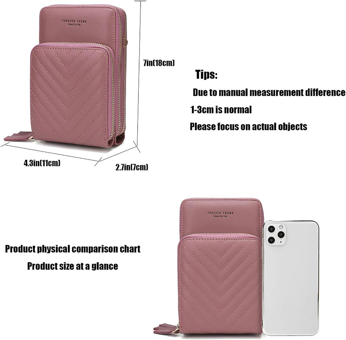 Small Cell Phone Crossbody Bag, Multi-pocket & 6 Card Slots | 6 card slots, multi-pocket zipper layout and soft synthetic leather keep phone, lipstick, coins and keys ready outdoors
