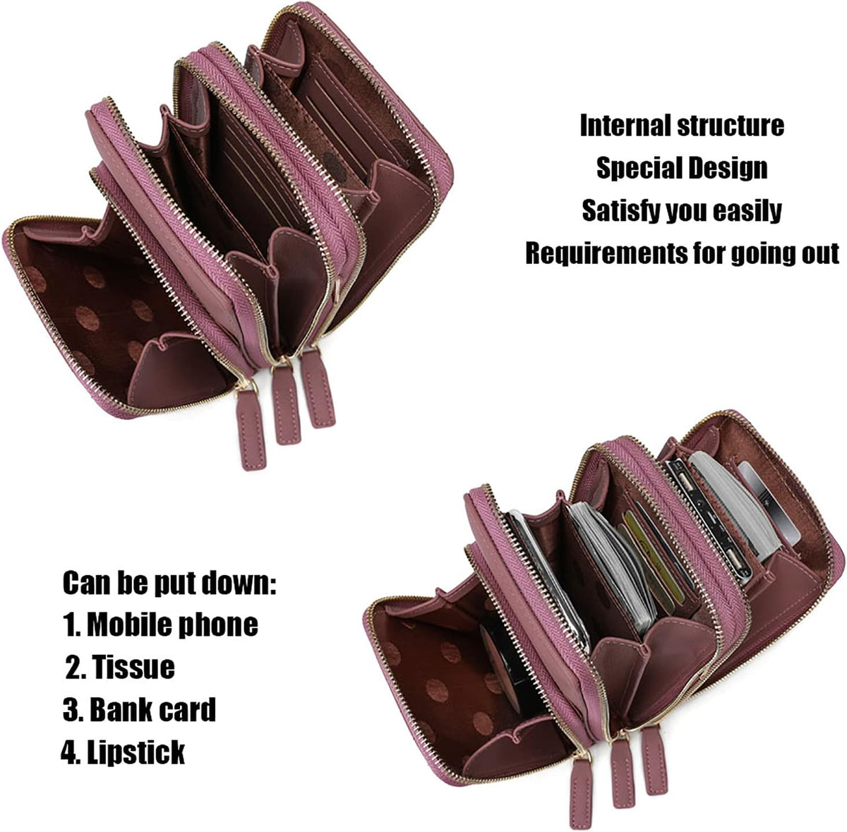 Small Cell Phone Crossbody Bag, Multi-pocket & 6 Card Slots | 6 card slots, multi-pocket zipper layout and soft synthetic leather keep phone, lipstick, coins and keys ready outdoors